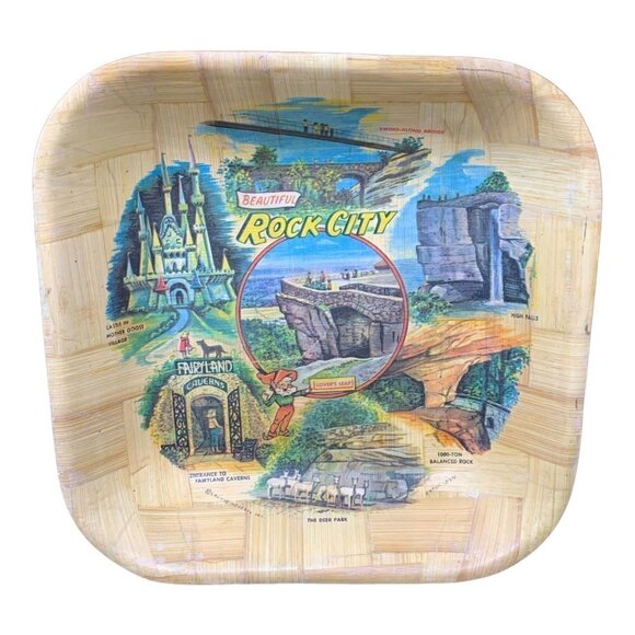 Vintage Rock City Hand Woven Bamboo Souvenir Bowl Basket - Picture 2 of 11